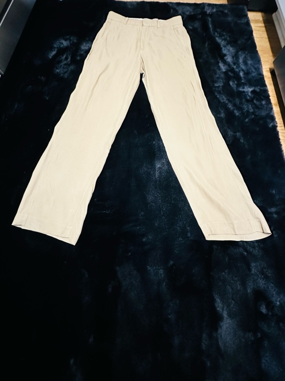 Zara Khaki Beige Wide Leg Trousers High Rise Straight Pants Size Small - Picture 1 of 13